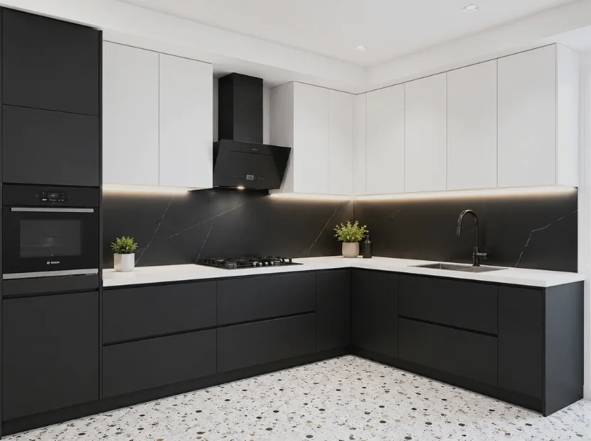 L-shaped kitchen — Modular Kitchen by Reedify Modulars