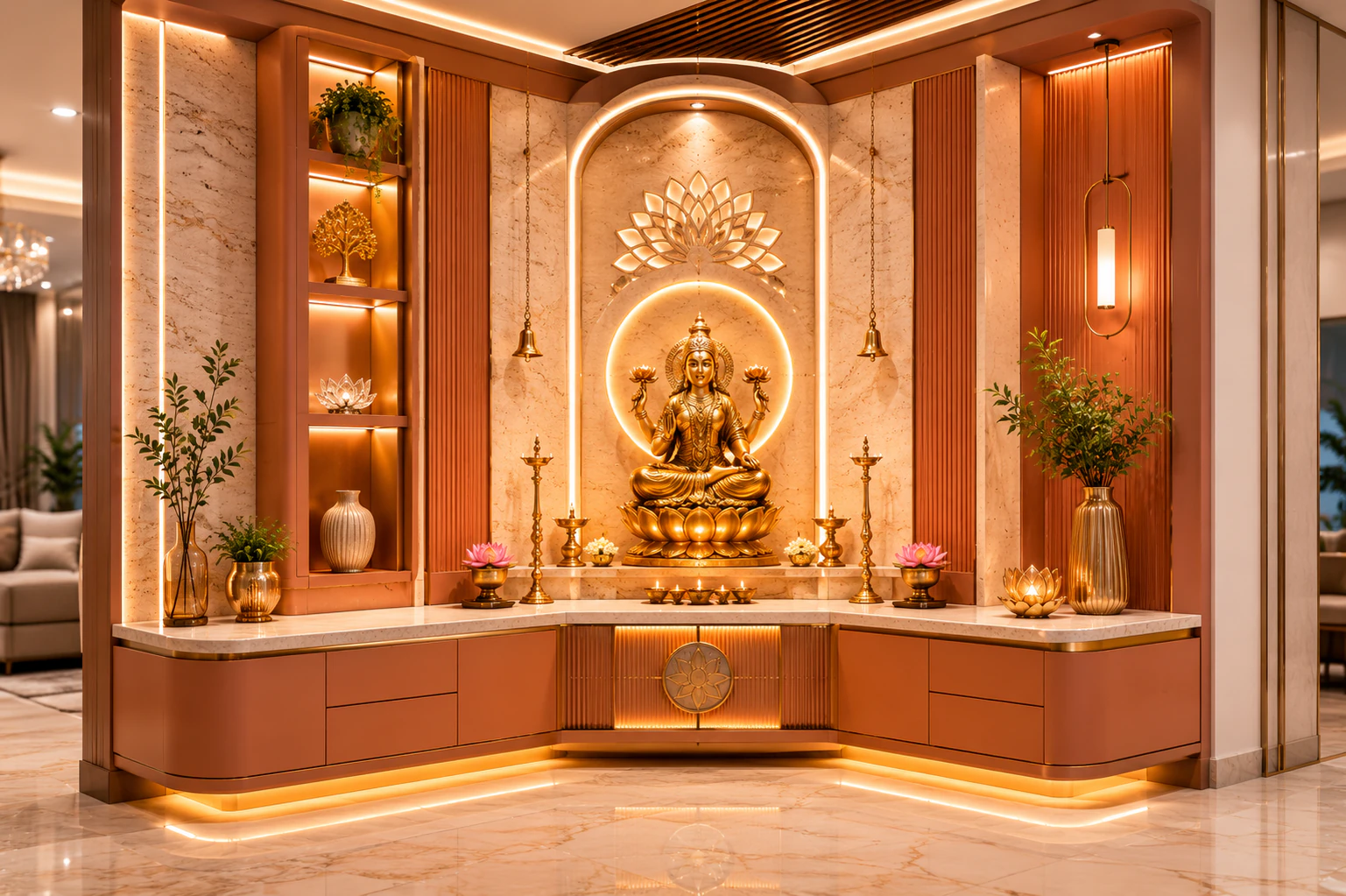 Terracotta corner pooja unit by Reedify Modulars Rohtak