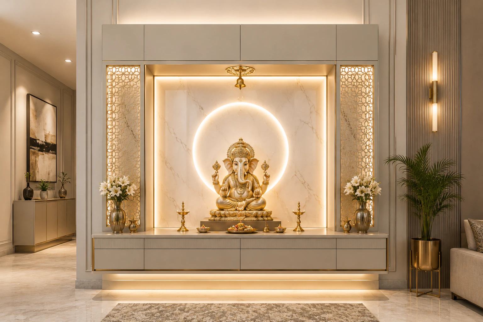 Mist grey wall-mounted pooja unit by Reedify Modulars Rohtak