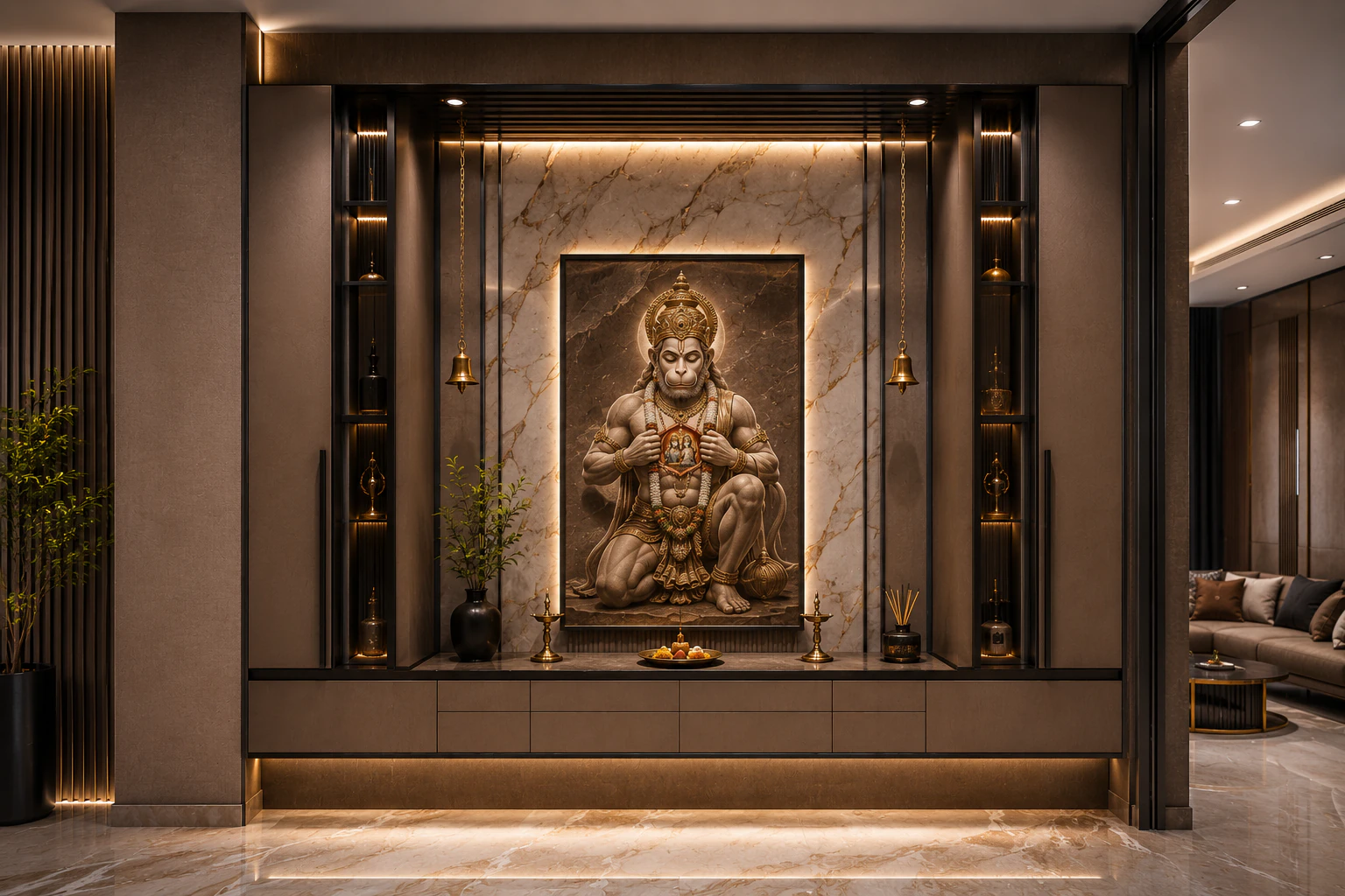 Mocha taupe wall-mounted pooja unit by Reedify Modulars Rohtak