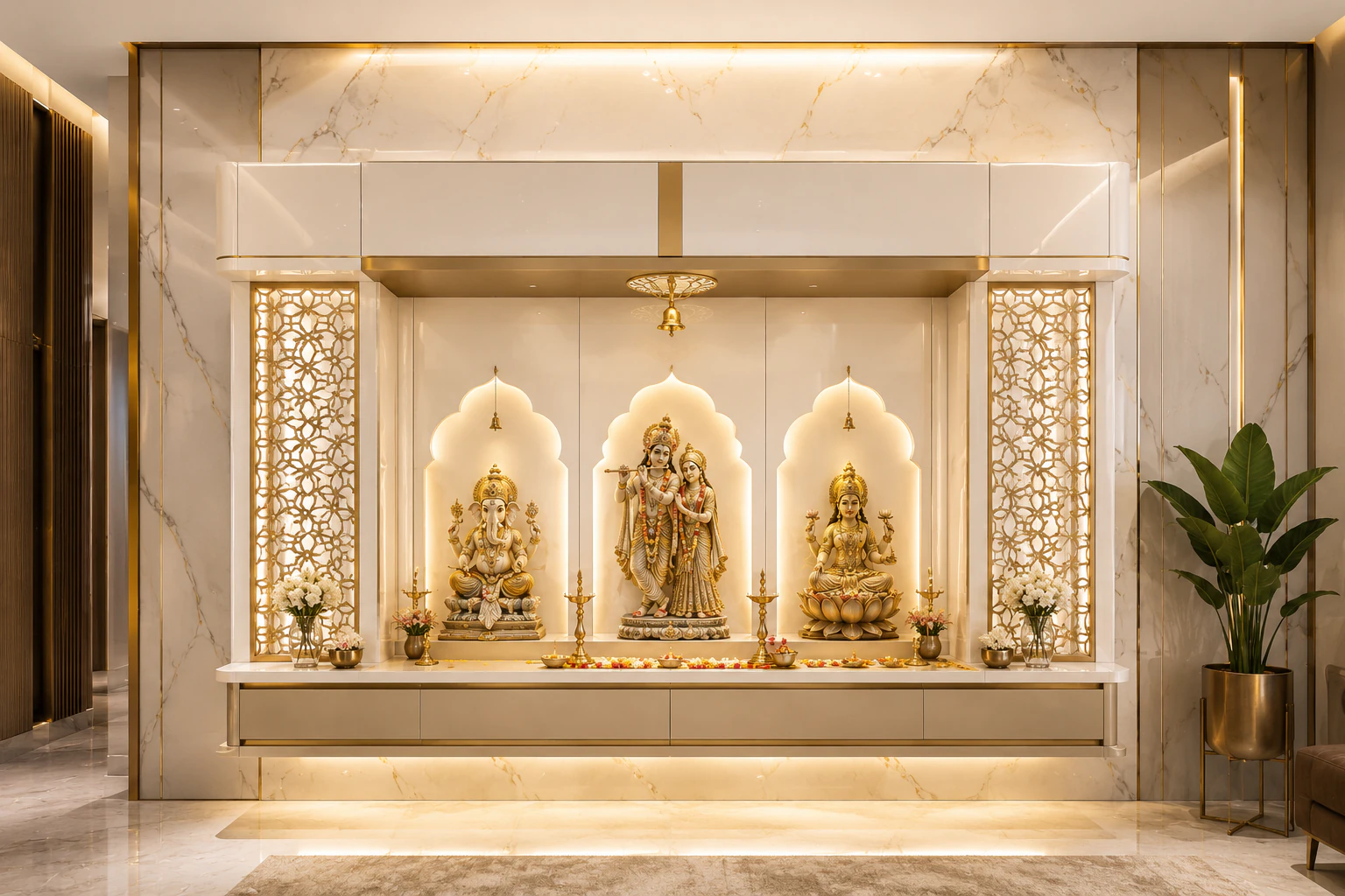 Signature wall-mounted pooja unit by Reedify Modulars Rohtak