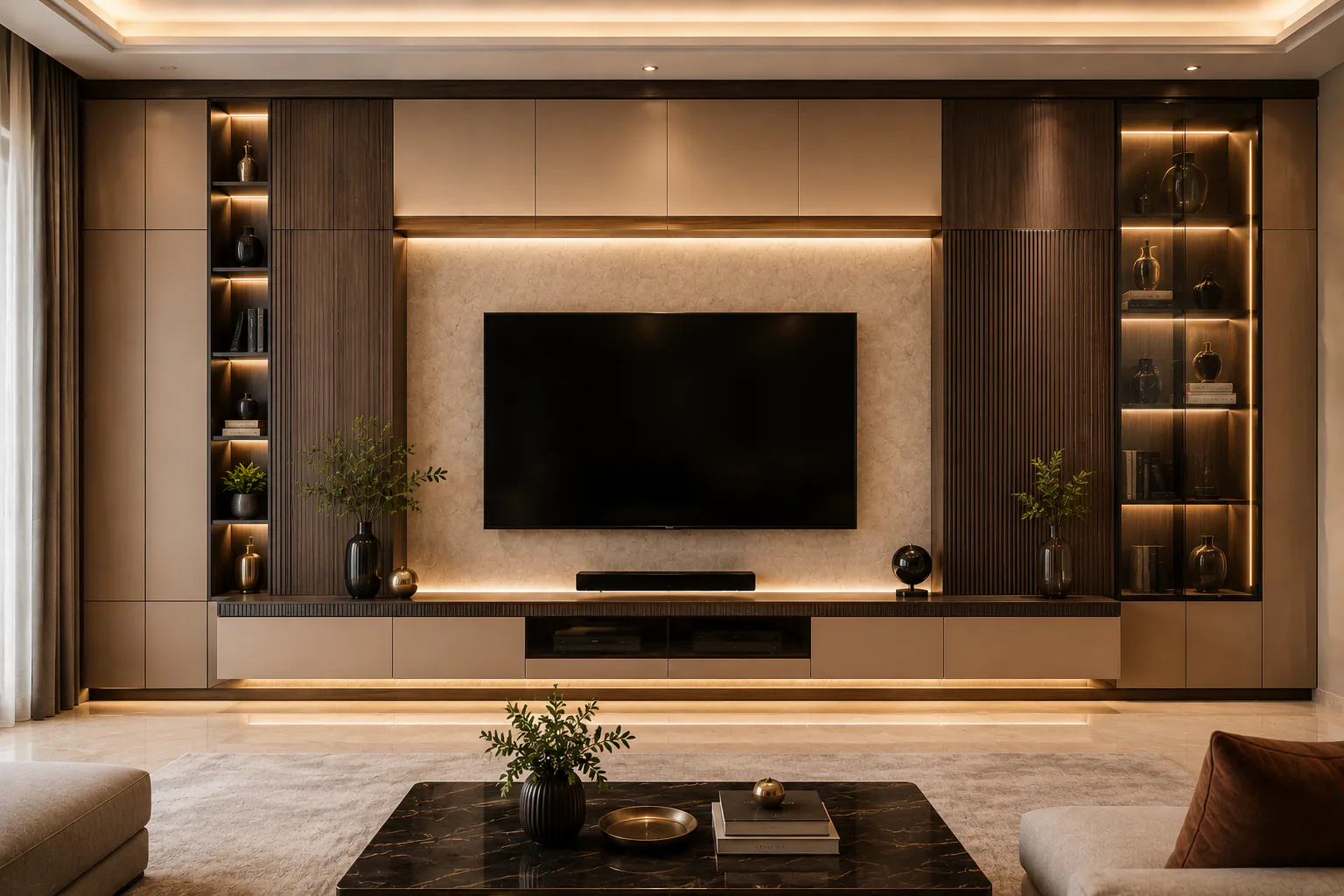 luxury full wall tv unit with floating base by Reedify Modulars Rohtak