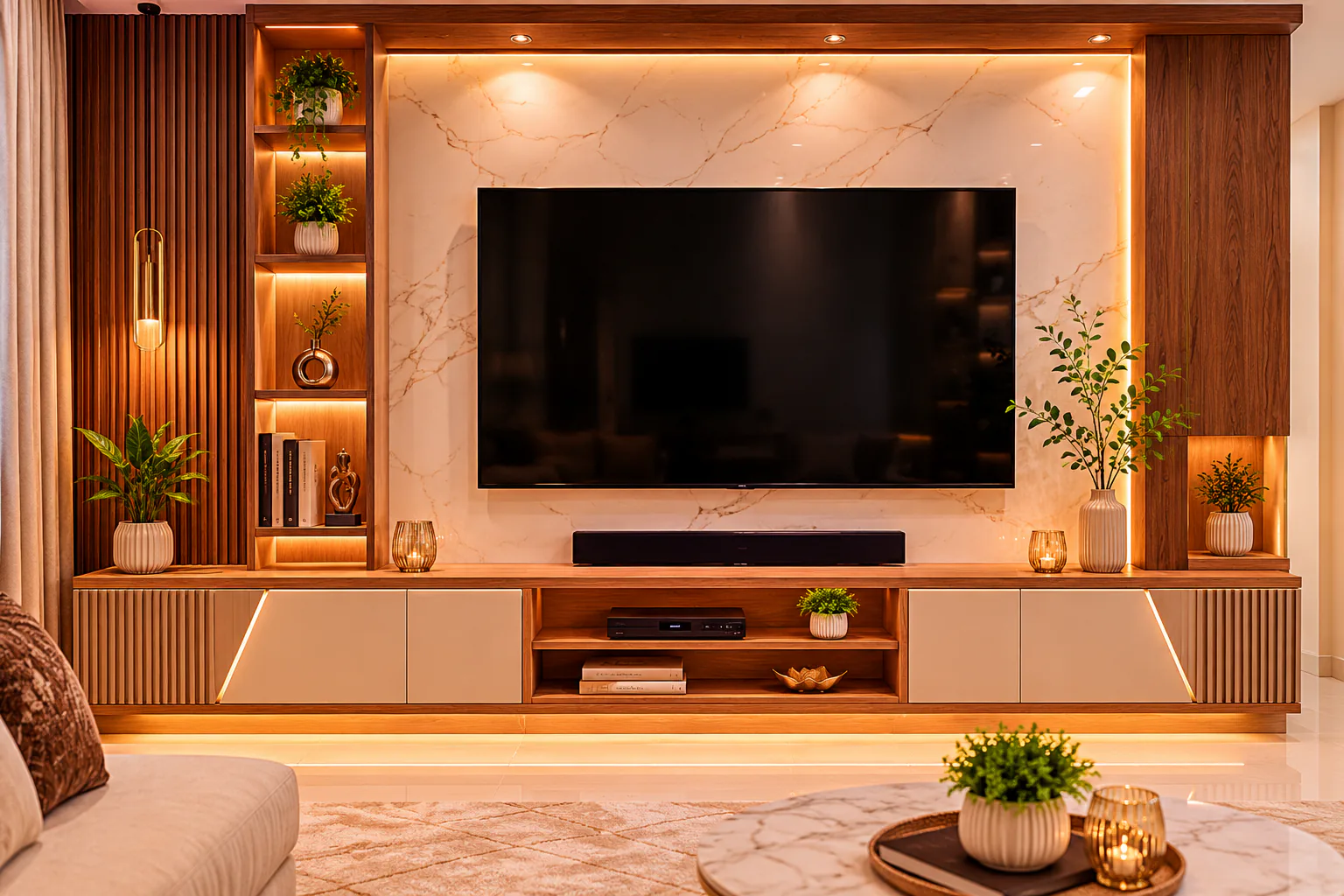 compact tv cabinet for apartment living room by Reedify Modulars Rohtak