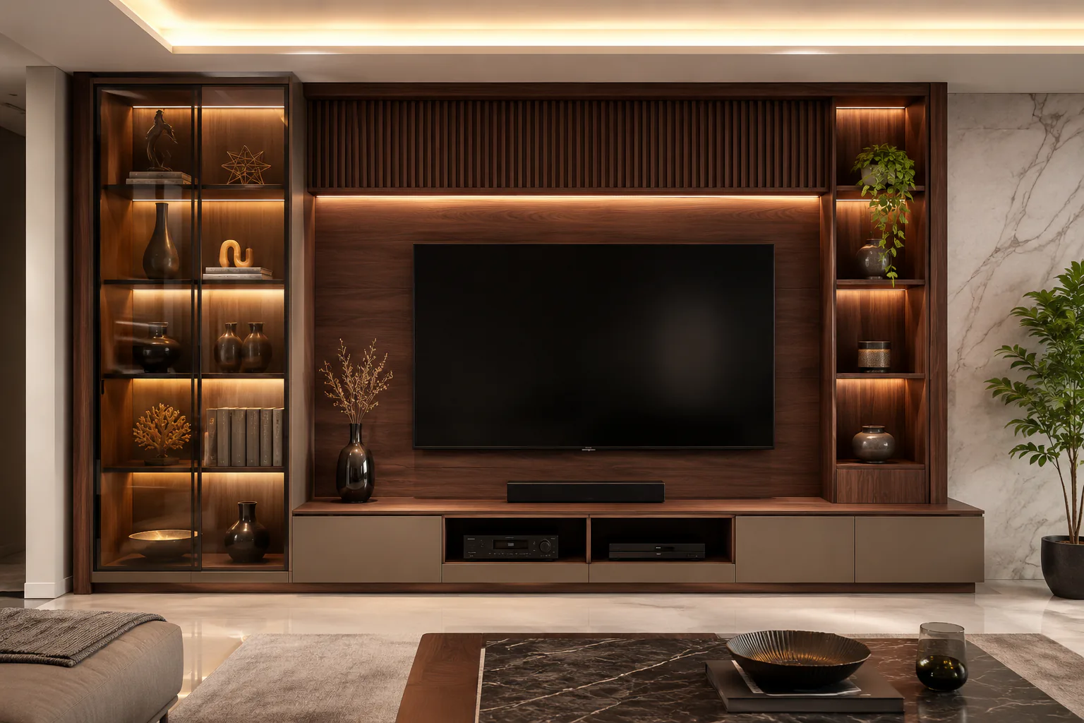 tv cabinet with glass display by Reedify Modulars Rohtak