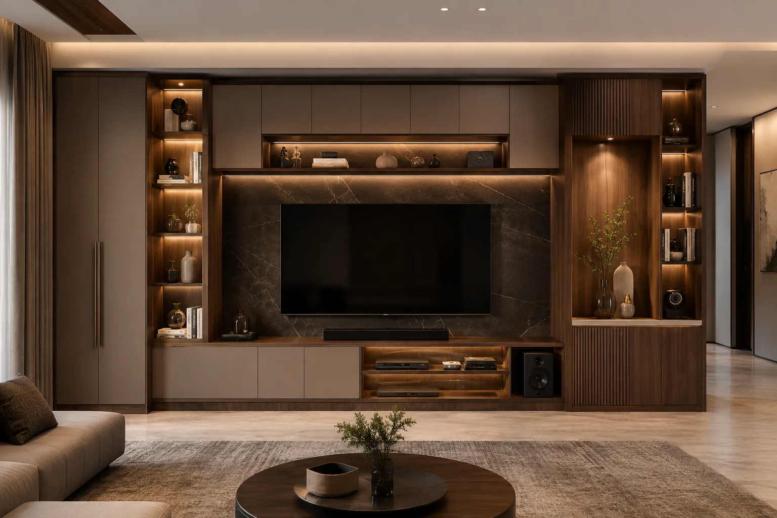 tv unit with display and storage combination by Reedify Modulars Rohtak